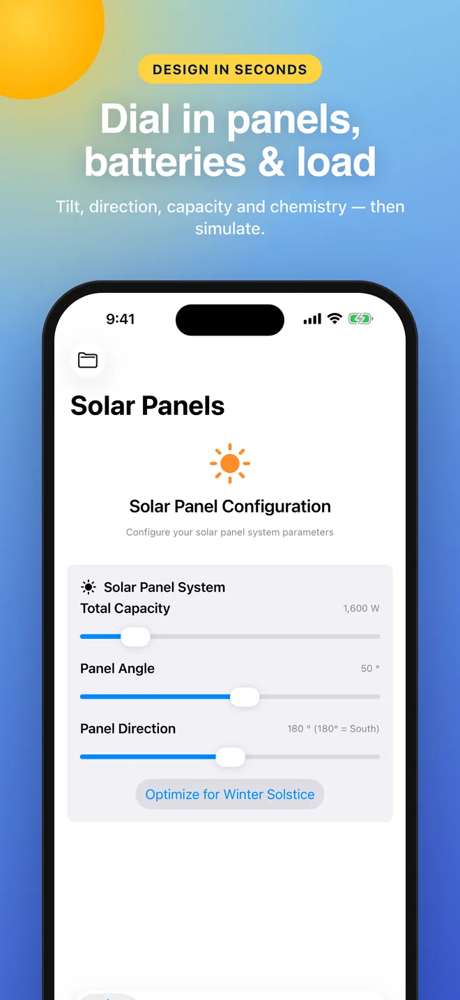 Dial in panels, batteries and load: solar panel settings on iPhone